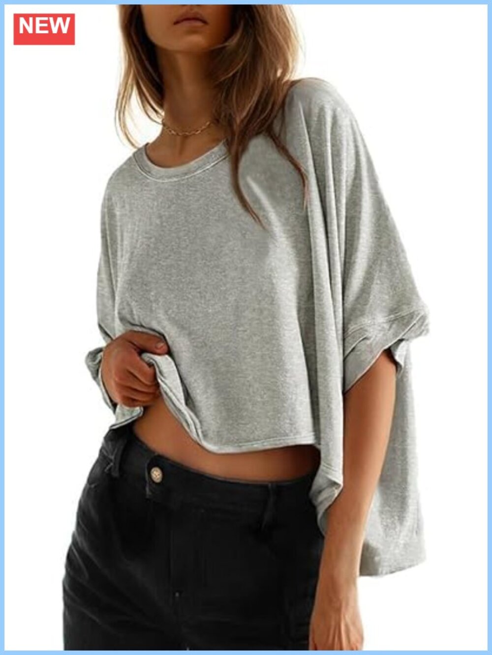 Oversized Crop Tee for Women Soft Stretch Short Sleeve Basic